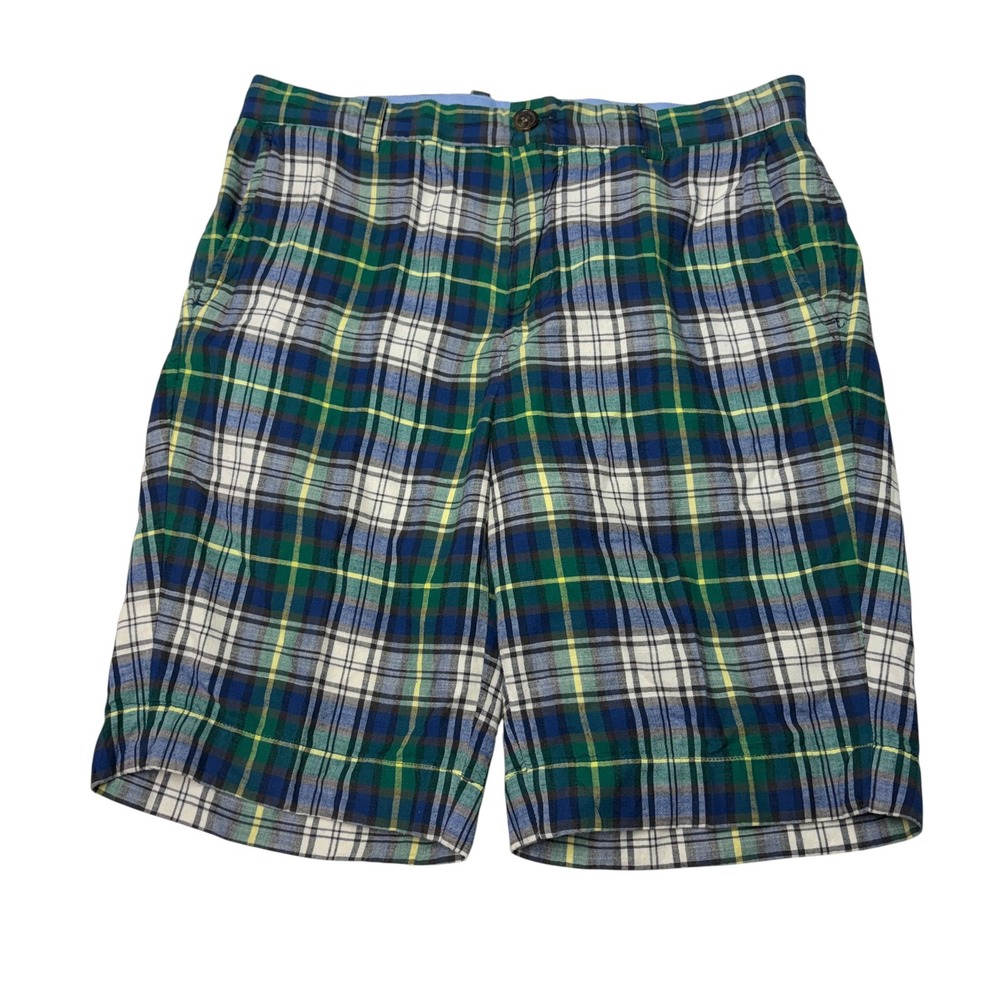 Brooks Brothers Mens Plaid Cotton Shorts Green Blue White W30 L9 100188845
